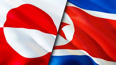 Grönland ve Kuzey Kore bayrakları. 3 boyutlu dalgalanan bayrak tasarımı. Grönland Kuzey Kore bayrağı, resim, duvar kağıdı. Grönland, Kuzey Kore 'ye karşı, görüntü 3 boyutlu. Grönland Kuzey Kore ilişkileri