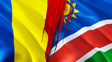 Romanya ve Namibya bayrakları. 3 boyutlu dalgalanan bayrak tasarımı. Romanya Namibya bayrağı, resim, duvar kağıdı. Romanya, Namibya 'ya karşı, görüntü 3 boyutlu. Romanya Namibya ilişkileri ittifak ve Ticaret, seyahat ve turizm consepti