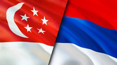Singapur ve Sırbistan bayrakları. 3 boyutlu dalgalanan bayrak tasarımı. Singapur Sırbistan bayrağı, resim, duvar kağıdı. Singapur Sırbistan 'a karşı imaj, 3D görüntüleme. Singapur Sırbistan ilişkileri ittifak ve Ticaret, seyahat, turnuva