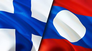 Finlandiya ve Laos bayrakları. 3 boyutlu dalgalanan bayrak tasarımı. Finlandiya Laos bayrağı, resim, duvar kağıdı. Finlandiya, Laos 'a karşı imaj, 3D görüntüleme. Finlandiya Laos ilişkileri ittifak ve ticaret, seyahat, turizm danışmanlığı