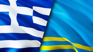 Yunanistan ve Aruba bayrakları. 3 boyutlu dalgalanan bayrak tasarımı. Yunanistan Aruba bayrağı, resim, duvar kağıdı. Yunanistan, Aruba 'ya karşı, görüntü 3 boyutlu. Yunanistan Aruba ilişkileri ittifak ve ticaret, seyahat ve turizm consepti