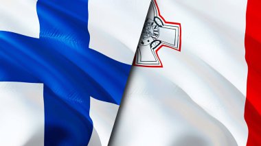 Finlandiya ve Malta bayrakları. 3 boyutlu dalgalanan bayrak tasarımı. Finlandiya Malta bayrağı, resim, duvar kağıdı. Finlandiya, Malta 'ya karşı. Görüntü 3D. Finlandiya Malta ilişkileri ittifak ve ticaret, seyahat, turizm danışmanlığı