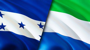 Honduras ve Sierra Leone bayrakları. 3 boyutlu dalgalanan bayrak tasarımı. Honduras Sierra Leone bayrağı, resim, duvar kağıdı. Honduras, Sierra Leone 'ye karşı, görüntü 3 boyutlu. Honduras Sierra Leone ilişkileri