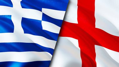 Yunanistan ve İngiltere bayrakları. 3 boyutlu dalgalanan bayrak tasarımı. Yunanistan İngiltere bayrağı, resim, duvar kağıdı. Yunanistan, İngiltere 'ye karşı, görüntü 3D. Yunanistan İngiltere ilişkileri ittifak ve ticaret, seyahat ve turizm konsepti