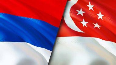 Sırbistan ve Singapur bayrakları. 3 boyutlu dalgalanan bayrak tasarımı. Sırbistan Singapur bayrağı, resmi, duvar kağıdı. Sırbistan, Singapur 'a karşı 3 boyutlu görüntü ve canlandırma yapıyor. Sırbistan Singapur ilişkileri ittifak ve Ticaret, seyahat, turnuva