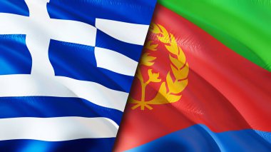 Yunanistan ve Eritre bayrakları. 3 boyutlu dalgalanan bayrak tasarımı. Yunanistan Eritre bayrağı, resim, duvar kağıdı. Yunanistan, Eritre 'ye karşı, görüntü 3 boyutlu. Yunanistan Eritre ilişkileri ittifak ve Ticaret, seyahat, turizm konsepti