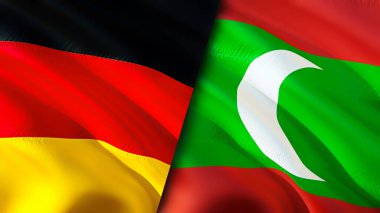 Almanya ve Maldivler bayrakları. 3 boyutlu dalgalanan bayrak tasarımı. Almanya Maldivler bayrağı, resim, duvar kağıdı. Almanya, Maldivler 'e karşı, görüntü 3 boyutlu. Almanya Maldivler ilişkileri ittifak ve ticaret, seyahat, turnuva