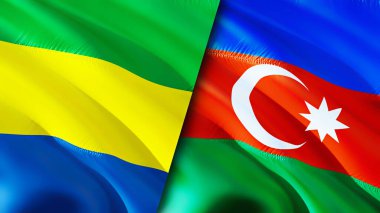 Gabon ve Azerbaycan bayrakları. 3 boyutlu dalgalanan bayrak tasarımı. Gabon Azerbaycan bayrağı, resim, duvar kağıdı. Gabon, Azerbaycan 'a karşı, görüntü 3 boyutlu. Gabon Azerbaycan ilişkileri ittifak ve ticaret, seyahat, turnuva