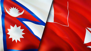 Nepal, Wallis ve Futuna bayrakları. 3 boyutlu dalgalanan bayrak tasarımı. Nepal Wallis ve Futuna bayrağı, resim, duvar kağıdı. Nepal, Wallis ve Futuna 'ya karşı, görüntü 3 boyutlu. Nepal Wallis ve Futuna ilişkileri ittifak