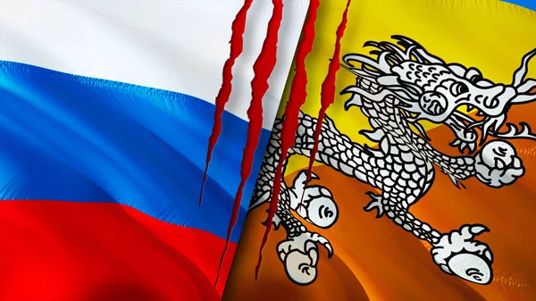 Russia Bhutan Flags Scar Concept Waving Flag Rendering Russia Bhutan — Stock Photo, Image