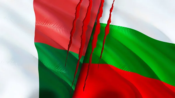 Madagaszkár Bulgária Zászlók Heg Koncepció Lengő Zászló Renderelés Madagaszkár Bulgária — Stock Fotó