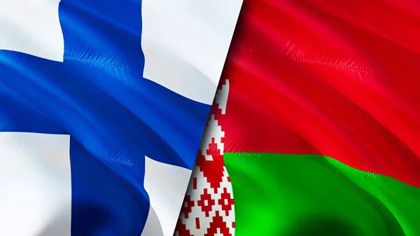 Finland and Belarus flags. 3D Waving flag design. Finland Belarus flag, picture, wallpaper. Finland vs Belarus image,3D rendering. Finland Belarus relations alliance and Trade,travel,tourism concep