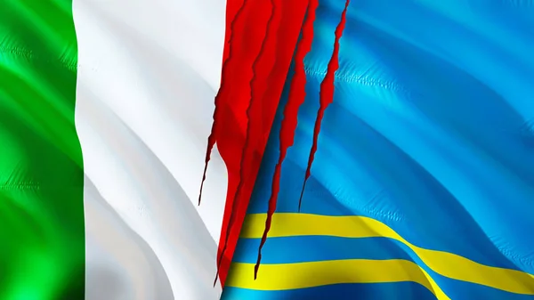 Italië Aruba Vlaggen Met Litteken Concept Wuivende Vlag Weergave Italië — Stockfoto
