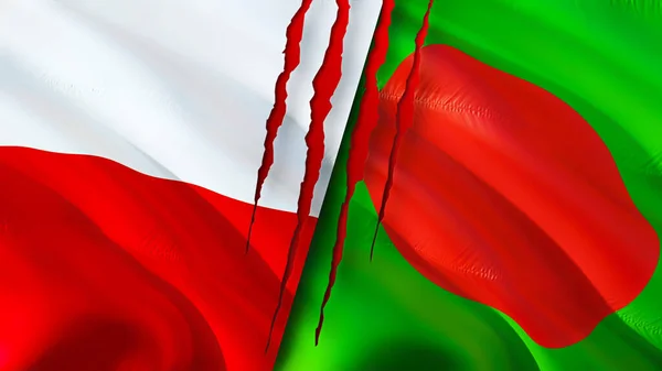 Σημαίες Πολωνίας Και Μπαγκλαντές Ουλή Έννοια Κυματιστή Σημαία Τρισδιάστατη Απόδοση — Φωτογραφία Αρχείου