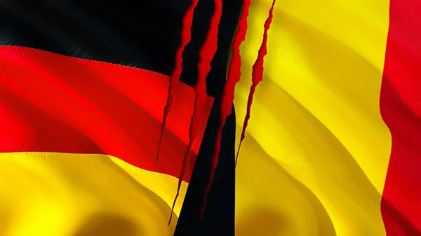 Germania Belgio Bandiere Con Concetto Cicatrice Bandiera Sventolante Rendering Germania — Foto Stock