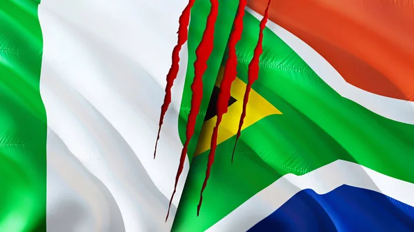 Nigeria South Africa Flags Scar Concept Waving Flag Rendering Nigeria — Stock Photo, Image