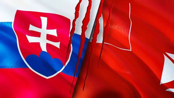 Slovakia Wallis Futuna Flags Scar Concept Розмахуючи Прапором Рендеринг Slovakia — стокове фото