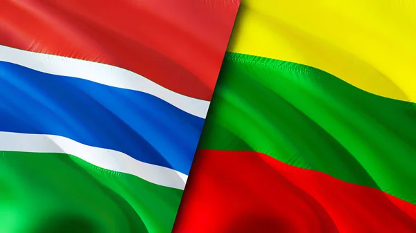 Gambia and Lithuania flags. 3D Waving flag design. Gambia Lithuania flag, picture, wallpaper. Gambia vs Lithuania image,3D rendering. Gambia Lithuania relations alliance and Trade,travel,touris