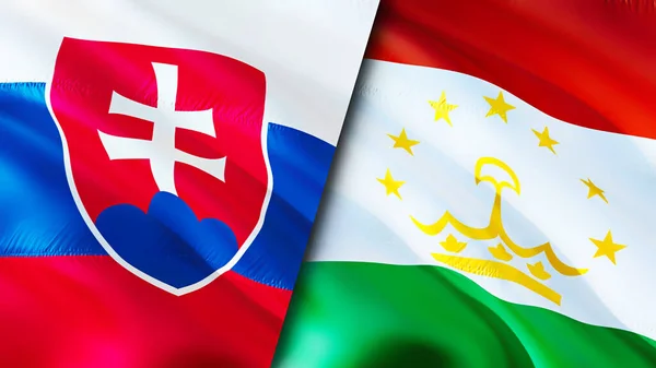 Eslovaquia Tayikistán Banderas Diseño Banderas Waving Eslovaquia Tayikistán Bandera Foto —  Fotos de Stock