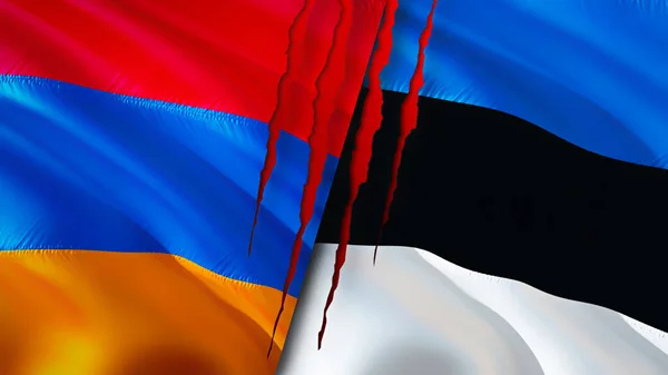 Armenia Estonia Flags Scar Concept Waving Flag Rendering Armenia Estonia — Stock Photo, Image