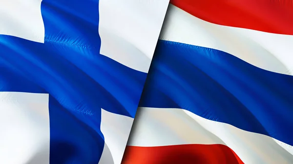 Finland and Thailand flags. 3D Waving flag design. Finland Thailand flag, picture, wallpaper. Finland vs Thailand image,3D rendering. Finland Thailand relations alliance and Trade,travel,touris