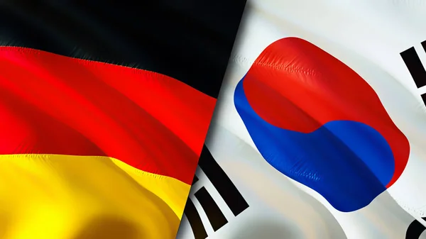 Germany and South Korea flags. 3D Waving flag design. Germany South Korea flag, picture, wallpaper. Germany vs South Korea image,3D rendering. Germany South Korea relations alliance an