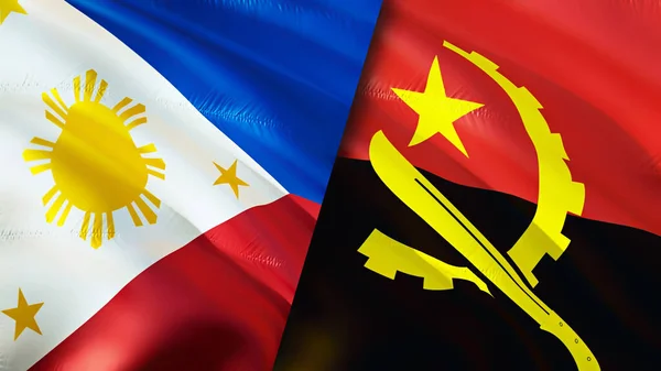 Filipinler Angola Bayrakları Boyutlu Dalgalanan Bayrak Tasarımı Filipinler Angola Bayrağı — Stok fotoğraf