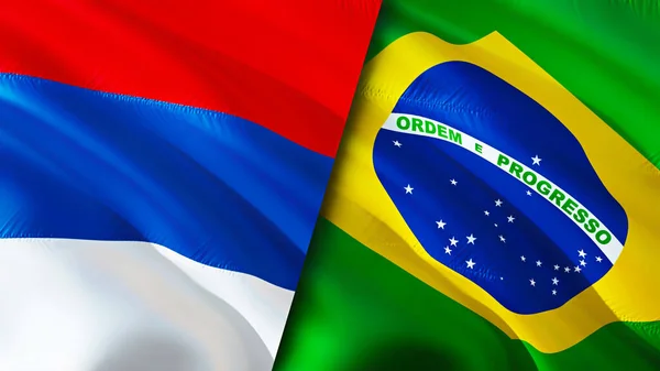 Serbia and Brazil flags. 3D Waving flag design. Serbia Brazil flag, picture, wallpaper. Serbia vs Brazil image,3D rendering. Serbia Brazil relations alliance and Trade,travel,tourism concep