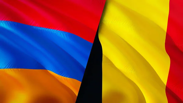 Armenia and Belgium flags. 3D Waving flag design. Armenia Belgium flag, picture, wallpaper. Armenia vs Belgium image,3D rendering. Armenia Belgium relations alliance and Trade,travel,tourism concep