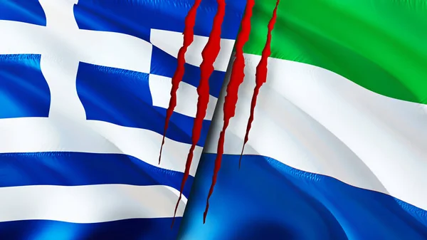 Grekland Och Sierra Leone Flaggar Med Ärr Koncept Viftar Med — Stockfoto