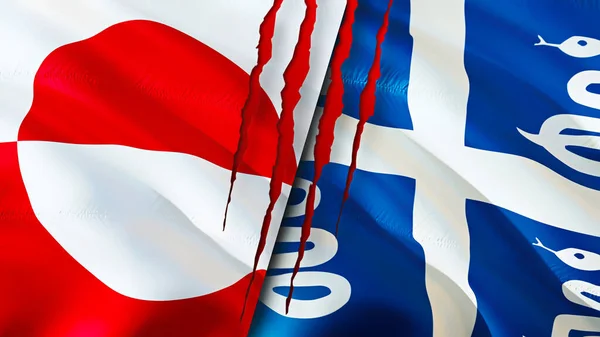 Grönland Och Martinique Flaggor Med Ärr Koncept Viftar Med Flaggan — Stockfoto