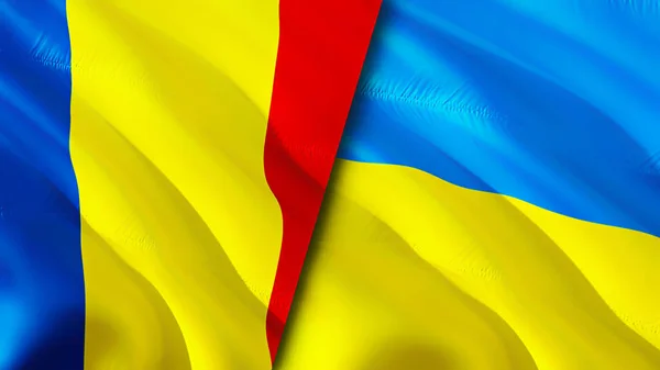 Banderas Rumanía Ucrania Diseño Banderas Waving Rumania Ucrania Bandera Foto —  Fotos de Stock