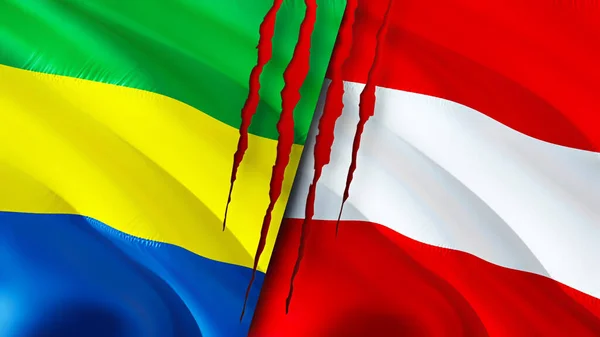 Gabon Rakousko Vlajky Jizva Konceptu Vlnění Vlajky Vykreslování Koncept Konfliktu — Stock fotografie