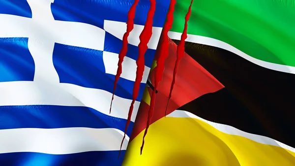 Греція Мозамбік Прапори Поняттям Шраму Прапор Рендеринг Греція Мозамбік Конфліктують — стокове фото