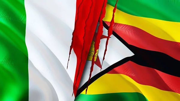 Olaszország Zimbabwe Megjelöli Heg Fogalmát Lengő Zászló Renderelés Olaszország Zimbabwe — Stock Fotó