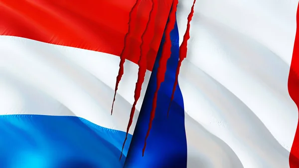 Luxemburg Frankrijk Vlaggen Met Litteken Concept Wuivende Vlag Weergave Concept — Stockfoto