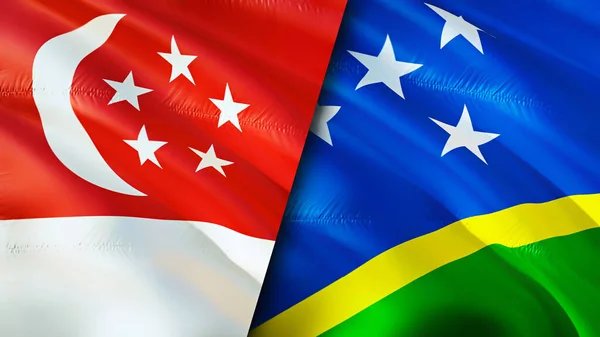 Singapore Solomon Islands Flags Waving Flag Design Singapore Solomon Islands — Stock Photo, Image