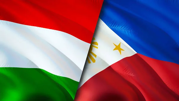 Hungary and Philippines flags. 3D Waving flag design. Hungary Philippines flag, picture, wallpaper. Hungary vs Philippines image,3D rendering. Hungary Philippines relations alliance an