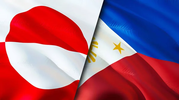 Greenland and Philippines flags. 3D Waving flag design. Greenland Philippines flag, picture, wallpaper. Greenland vs Philippines image,3D rendering. Greenland Philippines relations alliance an