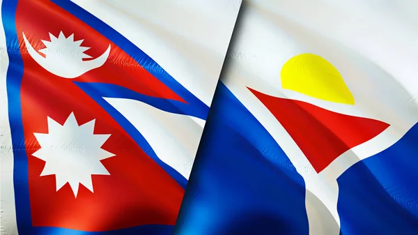 Nepal and Saint Martin flags. 3D Waving flag design. Nepal Saint Martin flag, picture, wallpaper. Nepal vs Saint Martin image,3D rendering. Nepal Saint Martin relations alliance an