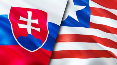 Slovakya ve Liberya bayrakları. 3 boyutlu dalgalanan bayrak tasarımı. Slovakya Liberya bayrağı, resim, duvar kağıdı. Slovakya, Liberya imajına karşı, 3D görüntüleme. Slovakya Liberya ilişkileri ittifak ve ticaret, seyahat, turnuva