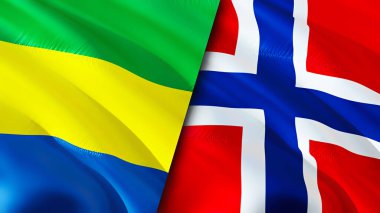 Gabon ve Norveç bayrakları. 3 boyutlu dalgalanan bayrak tasarımı. Gabon Norveç bayrağı, resim, duvar kağıdı. Gabon Norveç 'e karşı, görüntü 3 boyutlu. Gabon Norveç ilişkileri ittifak ve ticaret, seyahat, turizm konsepti