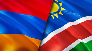 Ermenistan ve Namibya bayrakları. 3 boyutlu dalgalanan bayrak tasarımı. Ermenistan Namibya bayrağı, resim, duvar kağıdı. Ermenistan, Namibya 'ya karşı, görüntü 3 boyutlu. Ermenistan Namibya ilişkileri ittifak ve ticaret, seyahat, turizm konsepti