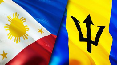 Filipinler ve Barbados bayrakları. 3 boyutlu dalgalanan bayrak tasarımı. Filipinler Barbados bayrağı, resim, duvar kağıdı. Filipinler Barbados 'a karşı, görüntü 3 boyutlu. Filipinler Barbados ilişkileri bir ittifak