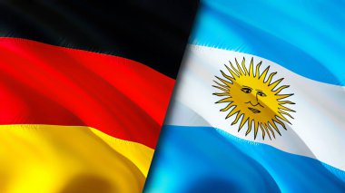 Almanya ve Arjantin bayrakları. 3 boyutlu dalgalanan bayrak tasarımı. Almanya bayrağı, resim, duvar kağıdı. Almanya Arjantin 'e karşı, görüntü 3 boyutlu. Almanya Arjantin ilişkileri ittifak ve ticaret, seyahat, turnuva