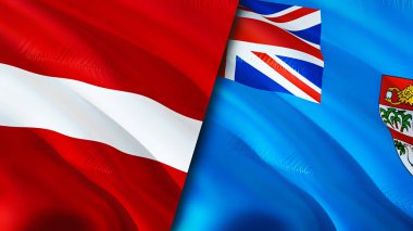 Letonya ve Fiji bayrakları. 3 boyutlu dalgalanan bayrak tasarımı. Letonya Fiji bayrağı, resim, duvar kağıdı. Letonya, Fiji 'ye karşı, görüntü 3 boyutlu. Letonya Fiji ilişkileri ittifak ve ticaret, seyahat, turizm konsepti