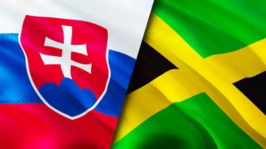 Slovakya ve Jamaika bayrakları. 3 boyutlu dalgalanan bayrak tasarımı. Slovakya Jamaika bayrağı, resim, duvar kağıdı. Slovakya, Jamaika imajına karşı, 3D görüntüleme. Slovakya Jamaika ilişkileri ittifak ve ticaret, seyahat, turnuva
