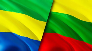 Gabon ve Litvanya bayrakları. 3 boyutlu dalgalanan bayrak tasarımı. Gabon Litvanya bayrağı, resim, duvar kağıdı. Gabon Litvanya 'ya karşı, görüntü 3 boyutlu. Gabon Litvanya ilişkileri ittifak ve ticaret, seyahat, turizm konsepti