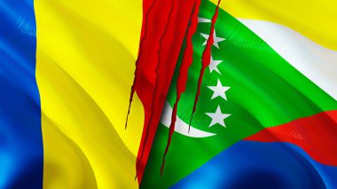 Romanya ve Comoros bayrakları. 3 boyutlu dalgalanan bayrak tasarımı. Romanya Comoros bayrağı, resim, duvar kağıdı. Romanya, Comoros 'un 3D görüntüsüne karşı. Romanya, ilişkiler ittifak ve Ticaret, seyahat ve turizm kavramlarını koordine ediyor