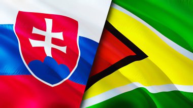 Slovakya ve Guyana bayrakları. 3 boyutlu dalgalanan bayrak tasarımı. Slovakya Guyana bayrağı, resim, duvar kağıdı. Slovakya, Guyana 'ya karşı, görüntü 3 boyutlu. Slovakya Guyana ilişkileri ittifak ve ticaret, seyahat, turizm konsepti